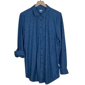 Lands End Womens Button Up Shirt Size XL Blue UPF 50 Roll Tab Sleeve Outdoor